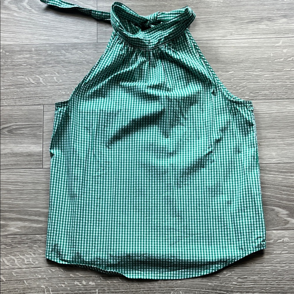 J. Crew Green Checkered Halter Top